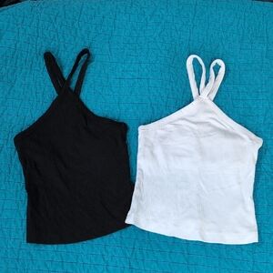 Old Navy Women’s Fitted Rib-Knit Halter Shelf Bra Tank Tops- Set Of 2